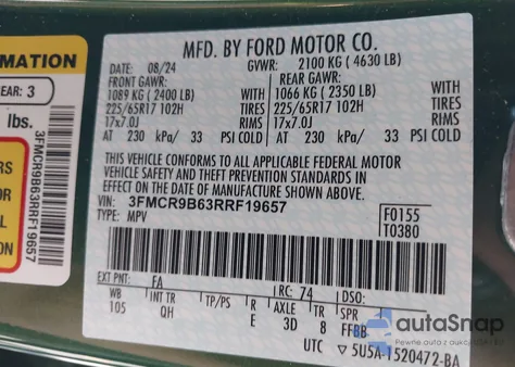 2024 Ford Bronco Sport Big Bend from USA, damaged, VIN 3FMCR9B63RRF19657